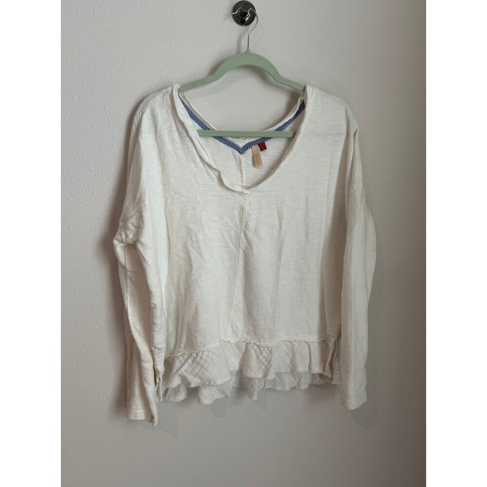 Pilcro for Anthropologie 100% Cotton Ruffle Hem Dolman Blouse Large